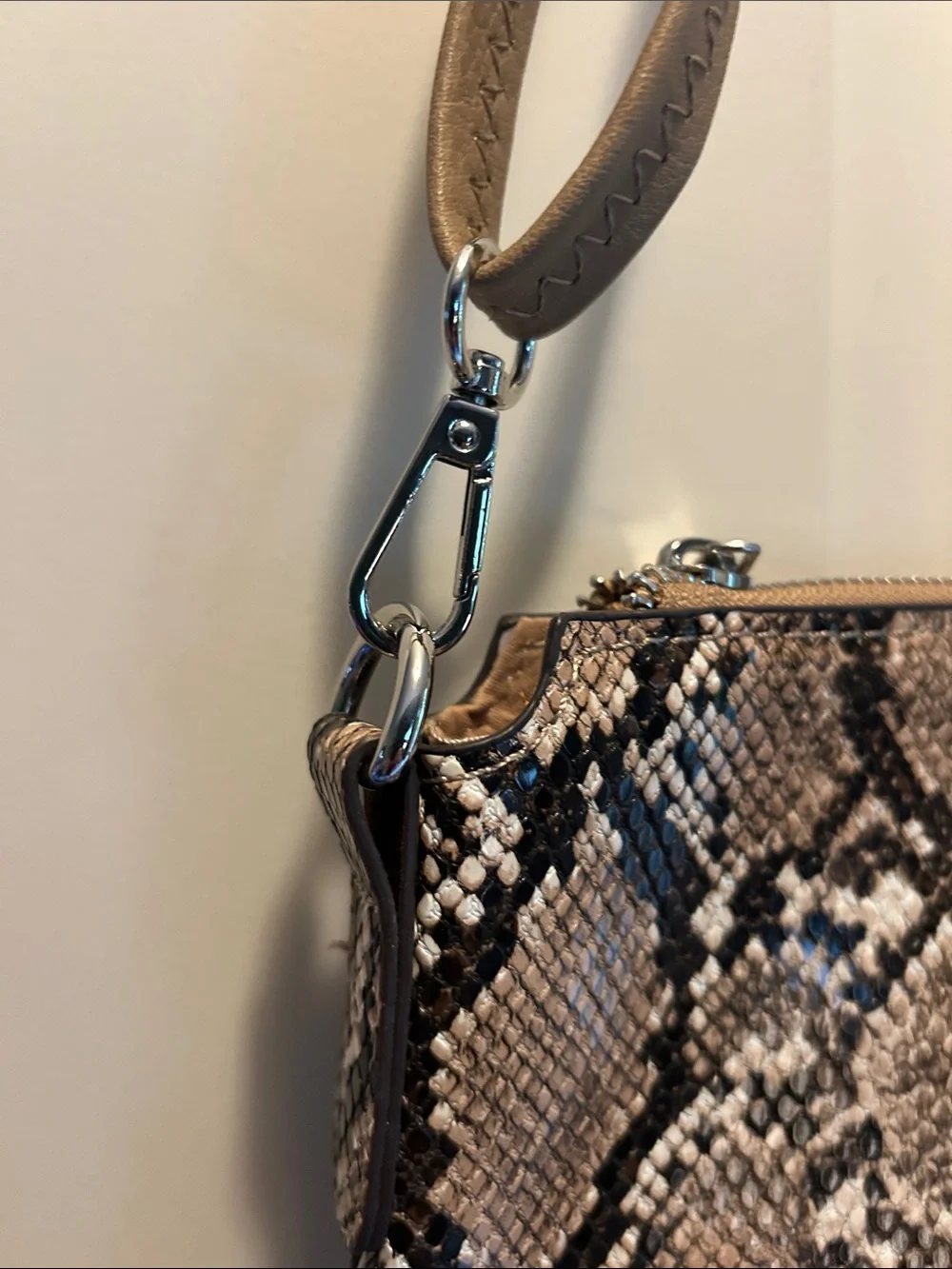 Snake-Print Crossbody Bag in Beige and Black